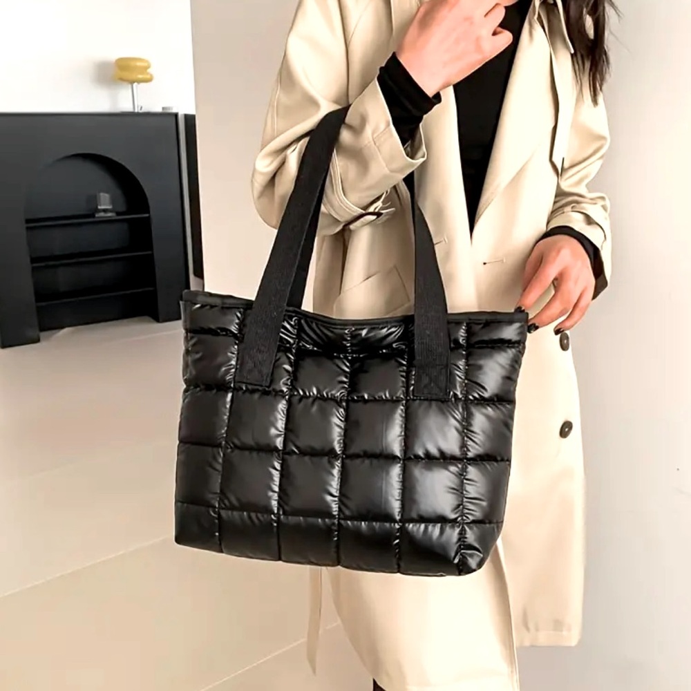 New - Large Capacity Puffer Quilted Tote Bag - Black